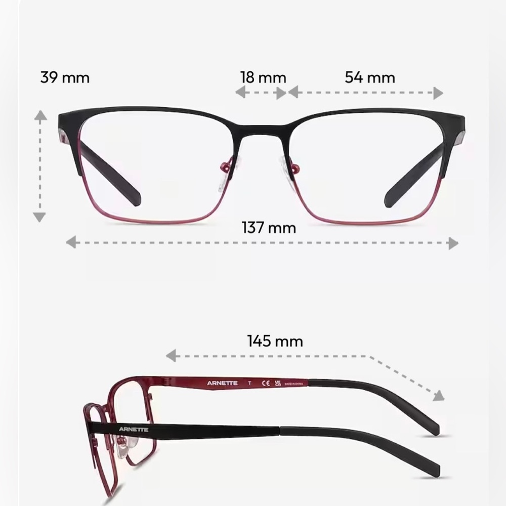 Arnette Men’s Black and Red Eyeglasses with Linear Metal Temples -Rx'able Frames